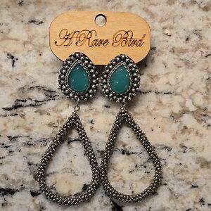 New Rare BIRD Teardrop Dangle Earrings with Turquoise Accents